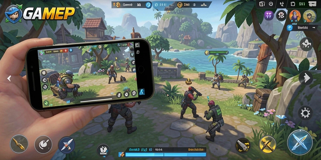 Tampilan gameplay GAMERP yang penuh warna dan interaktif.