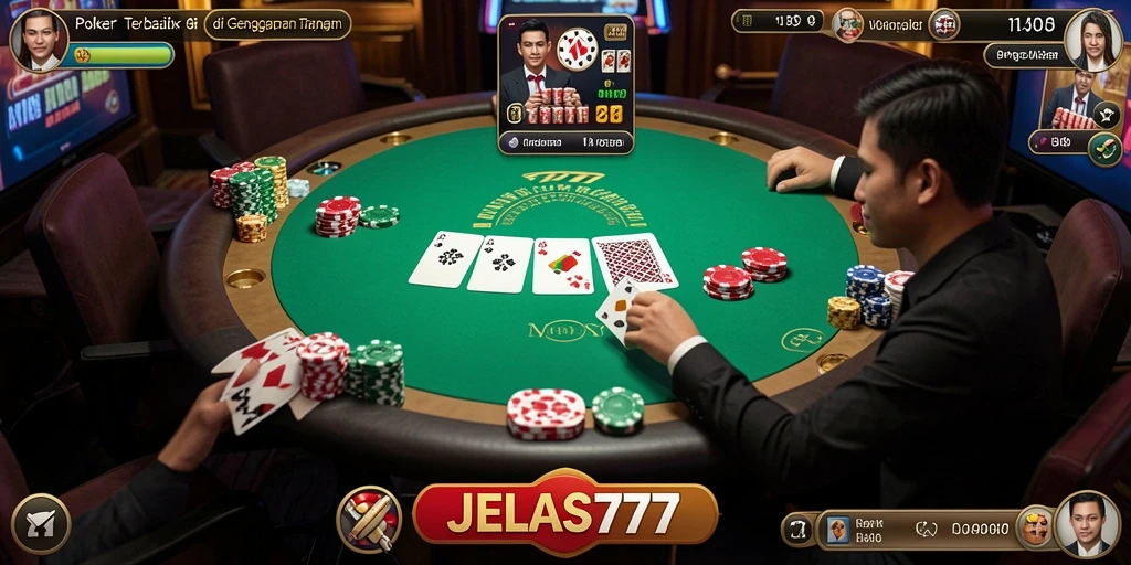 Tampilan gameplay Poker yang menarik dan menantang di JELAS777.