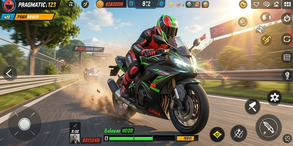 Screenshot dari gameplay balapan motor yang mendebarkan di PRAGMATIC123.