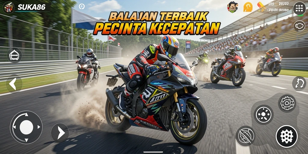 Tampilan permainan balap motor yang seru dan mendebarkan.