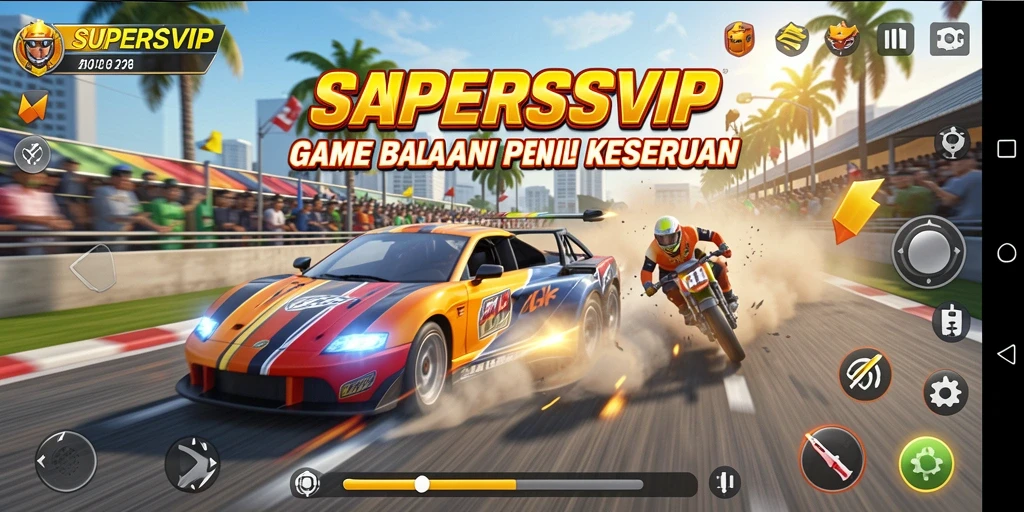 Gameplay SUPERSVIP yang mendebarkan saat balapan.