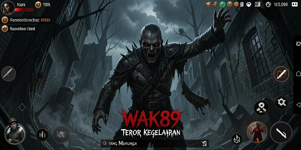 Tampilan menegangkan gameplay WAK89 saat karakter menghadapi kegelapan.